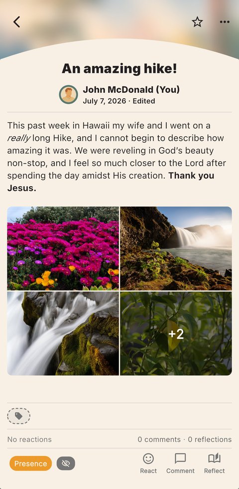 A Stone enriched with photos, video, and formatted text.