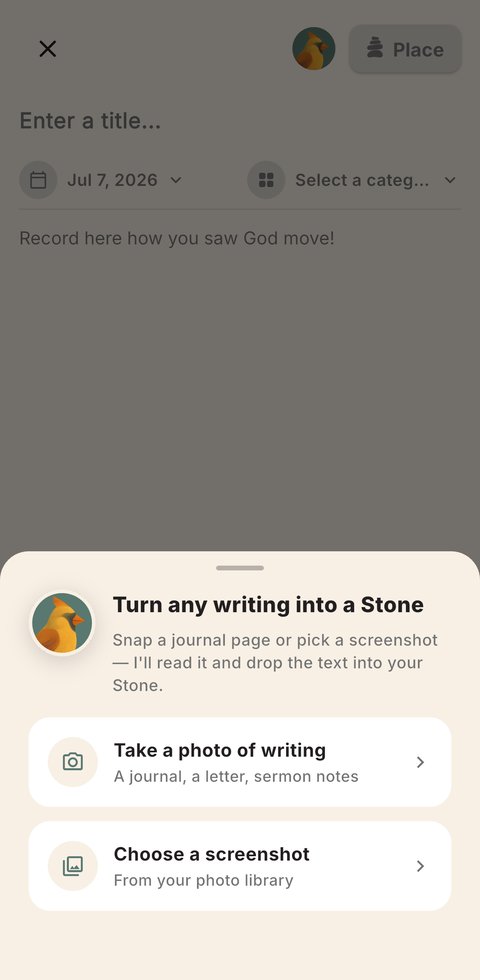 Snap to Stone turning a journal page into a Stone.