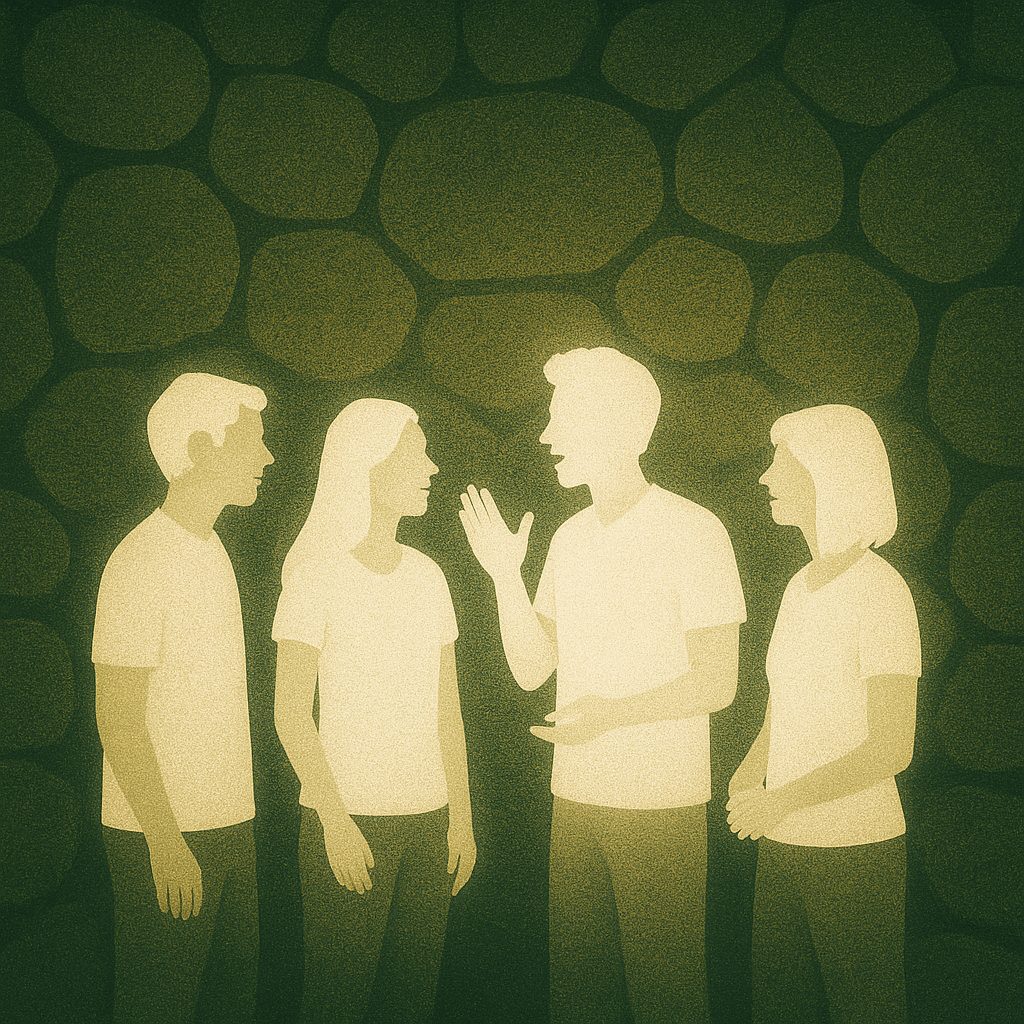 Four young adults in conversation.