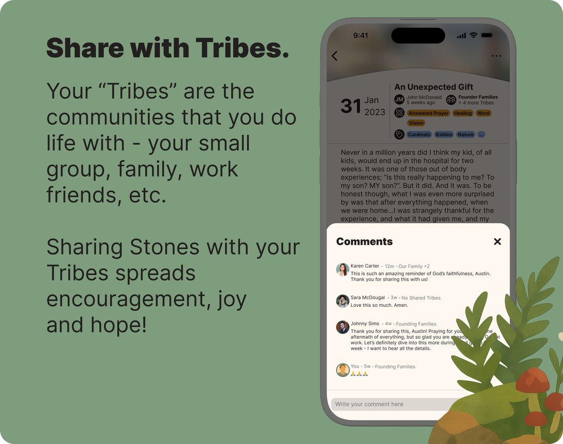 App screen showing a community feed shared with your Tribes.